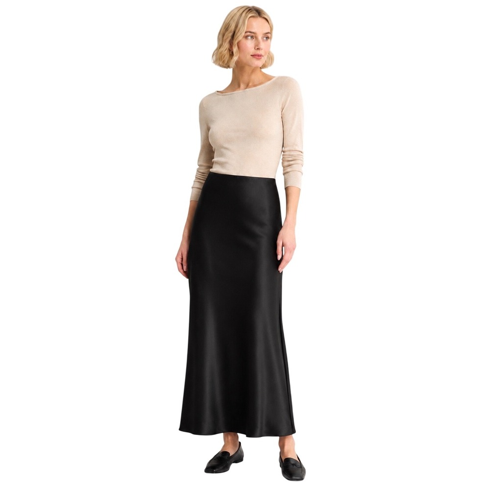 Treasure & Bond Black Satin Maxi Skirt Size S Minimalist Quiet Luxury Slip Skirt